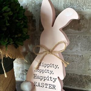 Pink Wooden Easter Bunny Decor